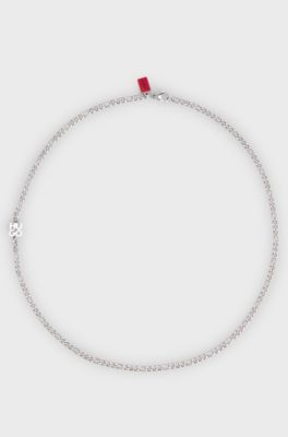 Chain necklace with stacked-logo plaque, Silver tone