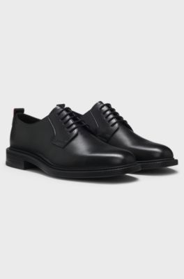 Leather Derby shoes with embossed logo, Black