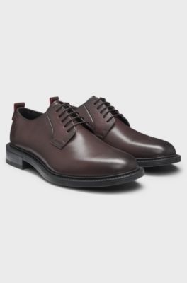 Leather Derby shoes with embossed logo, Dark Red