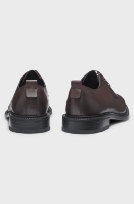 Leather Derby shoes with embossed logo, Dark Red