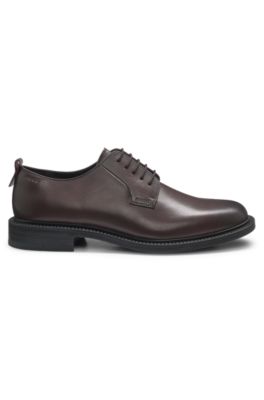 Leather Derby shoes with embossed logo, Dark Red