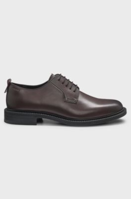 Leather Derby shoes with embossed logo, Dark Red