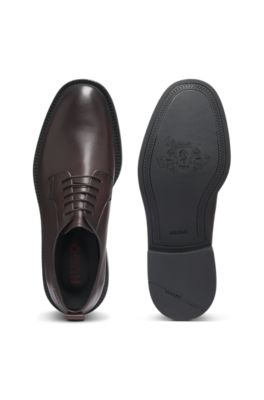 Leather Derby shoes with embossed logo, Dark Red