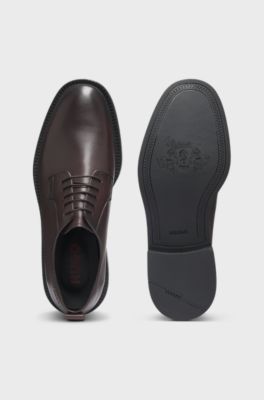 Leather Derby shoes with embossed logo, Dark Red