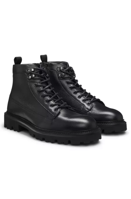 Grained-leather half boots with hiking-style laces