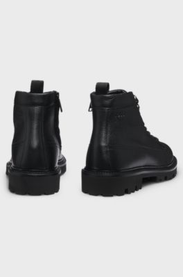 Grained-leather half boots with hiking-style laces, Black