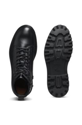 Grained-leather half boots with hiking-style laces, Black