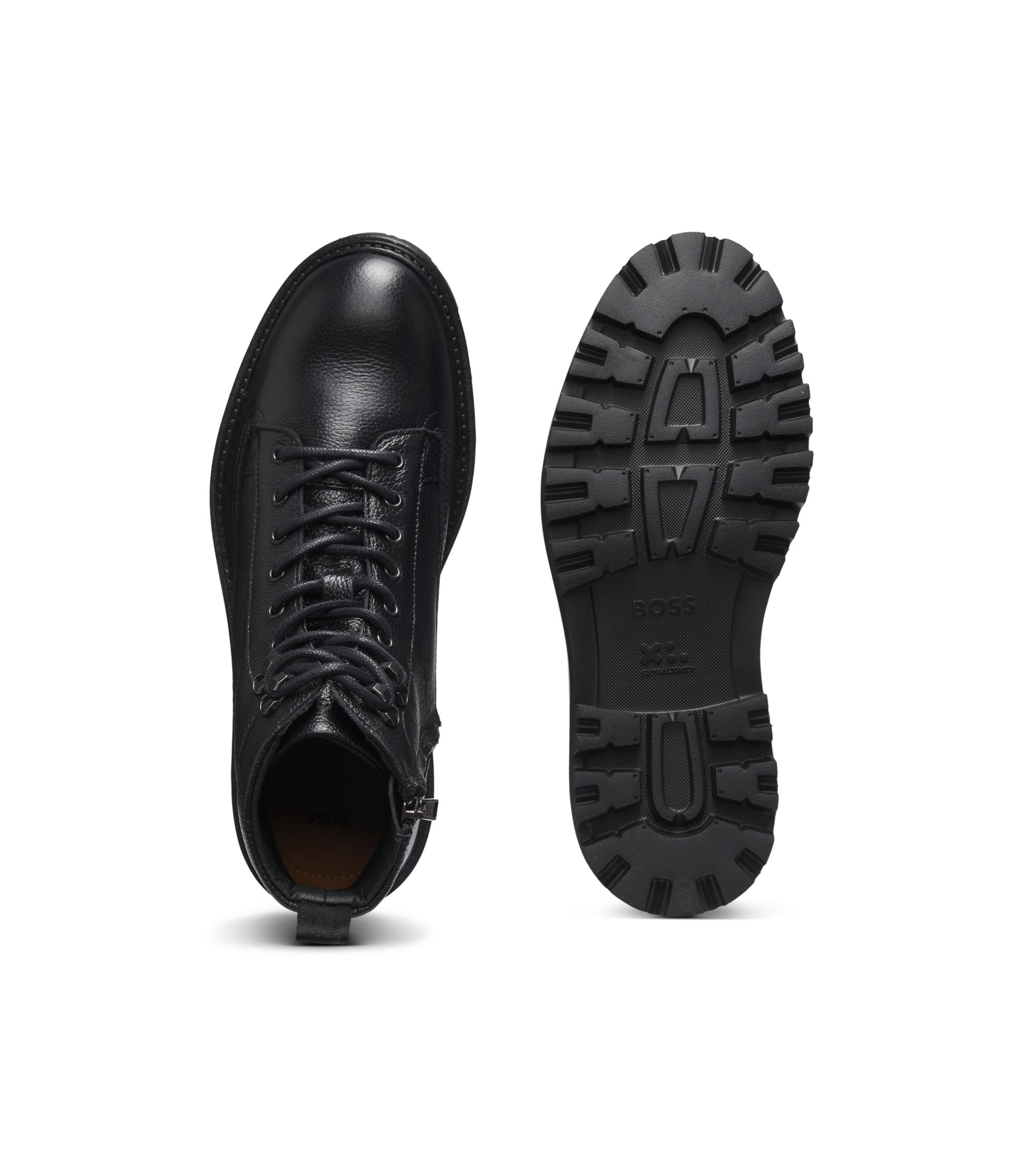 BOSS - グレインレザー ハーフブーツ ハイキングスタイル シューレース