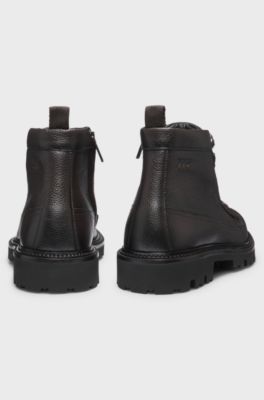 Grained-leather half boots with hiking-style laces, Dark Brown