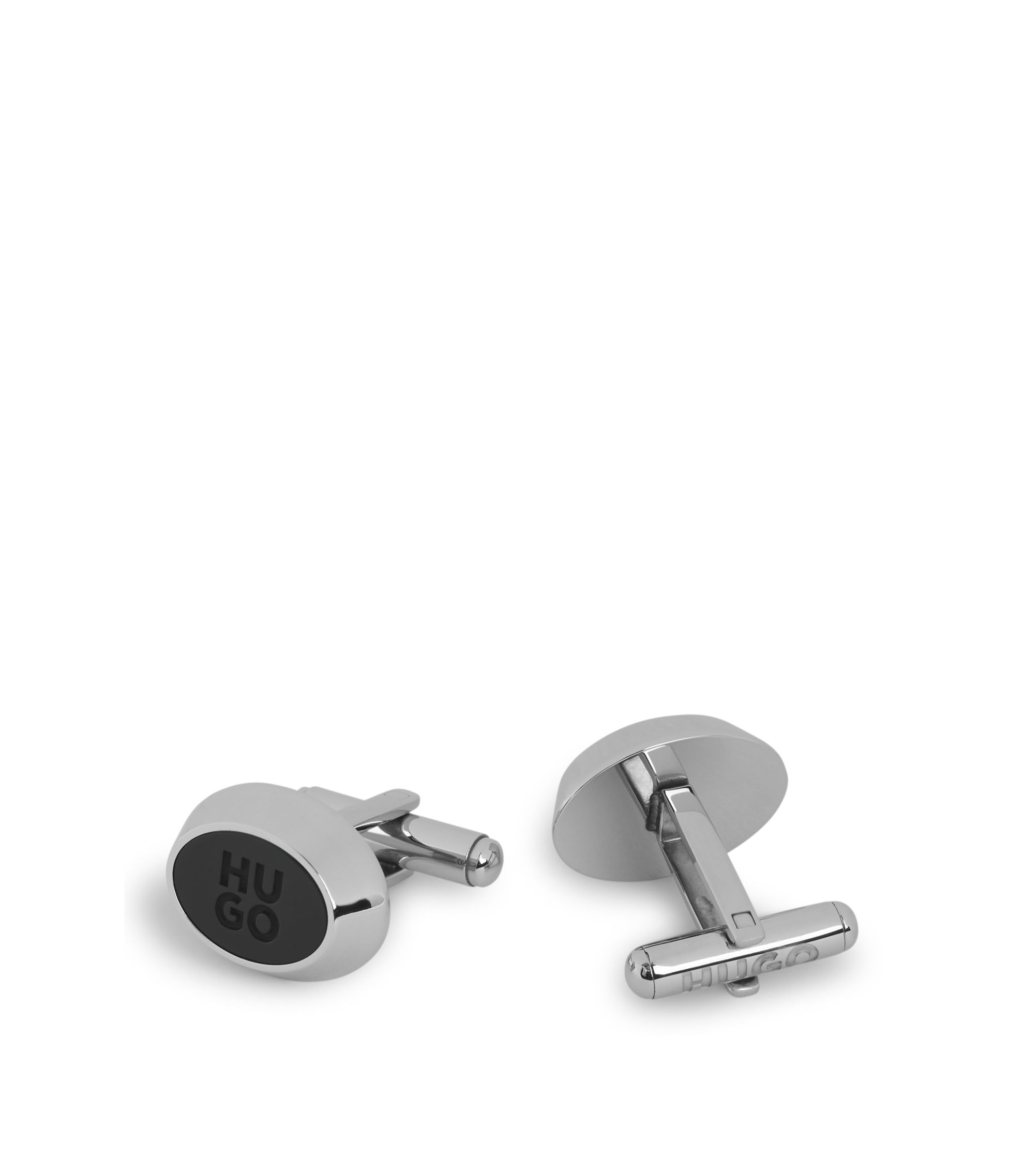 Ovale Manschettenknöpfe mit Emaille-Einsatz und gestapeltem Logo