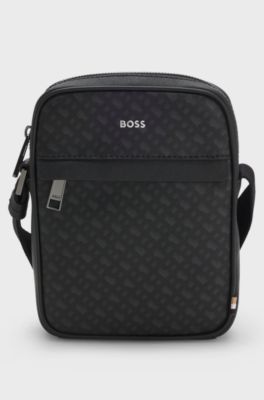Monogram reporter bag with foil-embossed logo, Black