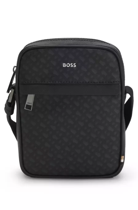 Monogram reporter bag with foil-embossed logo