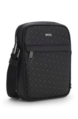 Monogram reporter bag with foil-embossed logo, Black