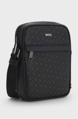Monogram reporter bag with foil-embossed logo, Black