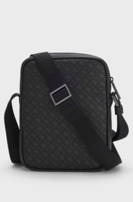 Monogram reporter bag with foil-embossed logo, Black