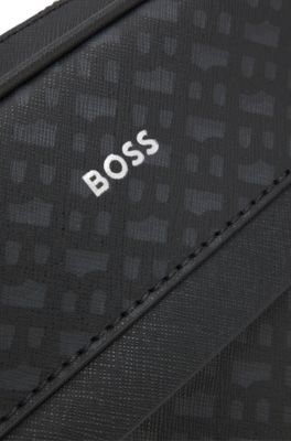 Monogram reporter bag with foil-embossed logo, Black