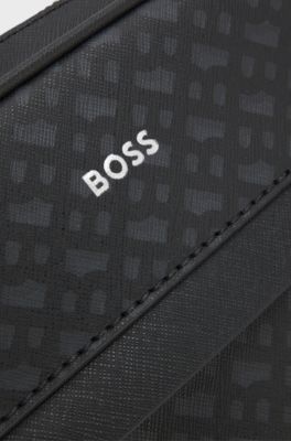 Monogram reporter bag with foil-embossed logo, Black