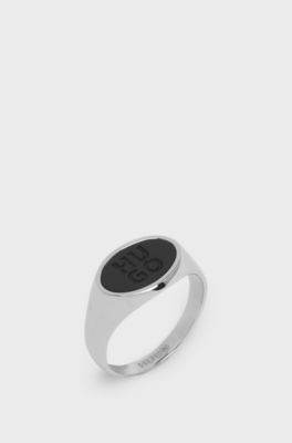 Steel ring with stacked-logo enamel insert, Black