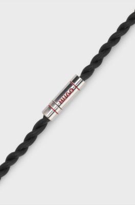 Double-wrap cuff in braided leather, Black