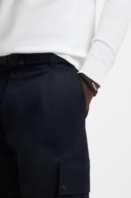 Double-wrap cuff in braided leather, Black