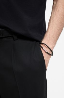 Double-wrap cuff in braided leather, Black
