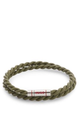 Double-wrap cuff in braided leather, Light Green