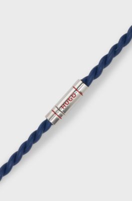 Double-wrap cuff in braided leather, Blue