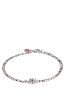 Chain cuff with stacked-logo plaque, Silver tone