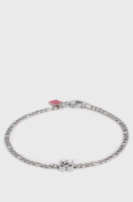 Chain cuff with stacked-logo plaque, Silver tone