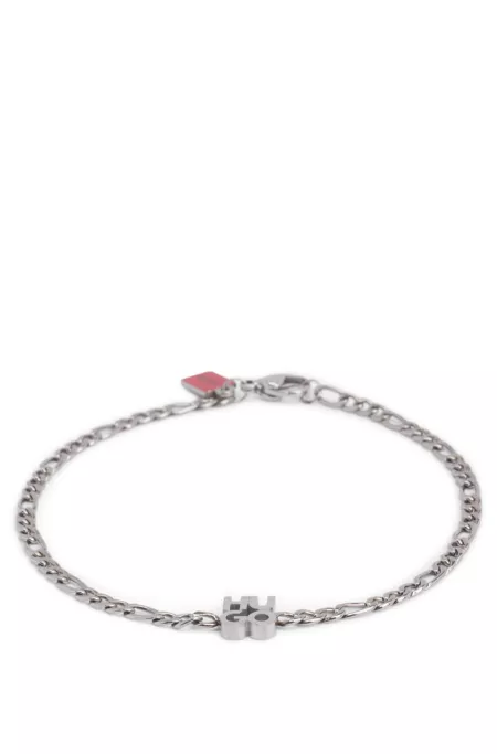 Chain cuff with stacked-logo plaque