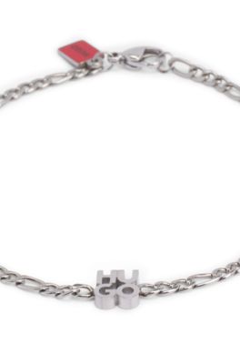 Chain cuff with stacked-logo plaque, Silver tone