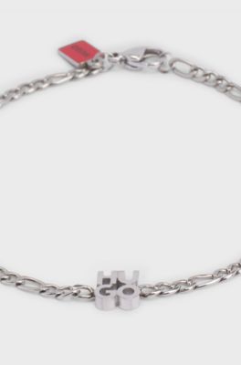 Chain cuff with stacked-logo plaque, Silver tone