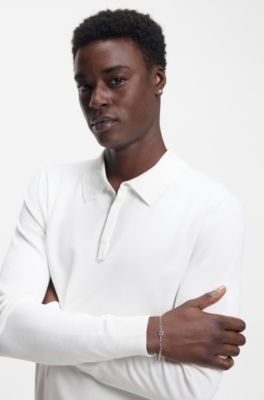 Chain cuff with stacked-logo plaque, Silver tone