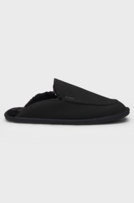 Microfibre slippers with rubber sole, Black