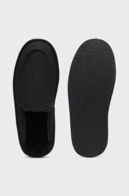 Microfibre slippers with rubber sole, Black