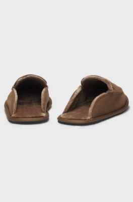 Microfibre slippers with rubber sole, Dark Brown