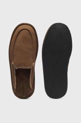 Microfibre slippers with rubber sole, Dark Brown