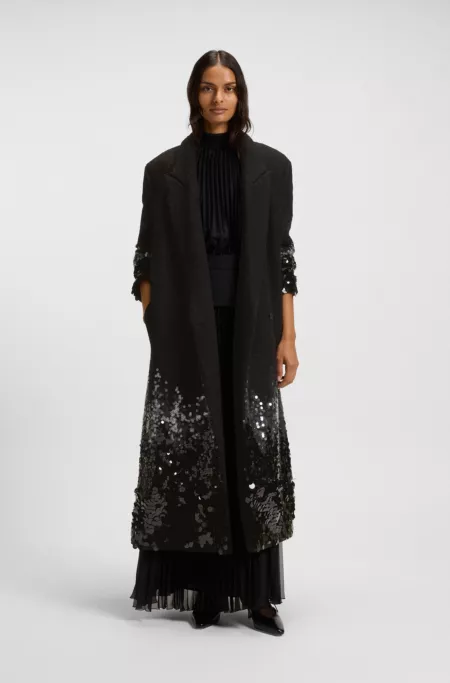 Formal coat with sequin embellishments