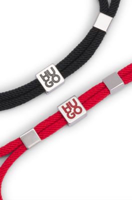 Two-pack of cord cuffs with logo plaques, Patterned