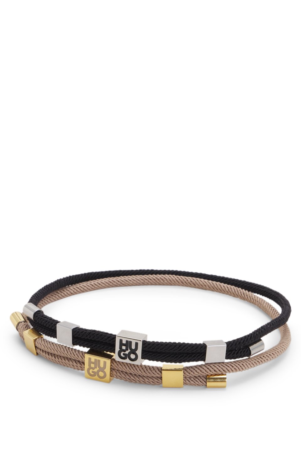 Two-pack of cord cuffs with logo plaques