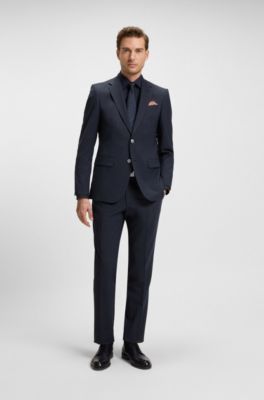 Regular-fit suit jacket in micro-patterned stretch fabric, Blue
