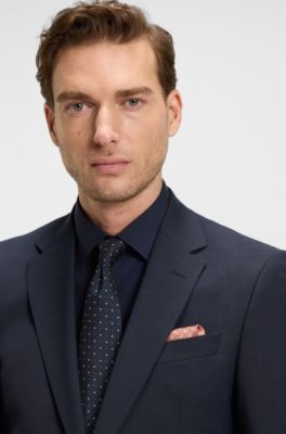 Regular-fit suit jacket in micro-patterned stretch fabric, Blue