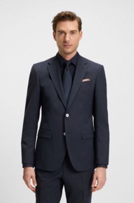 Regular-fit suit jacket in micro-patterned stretch fabric, Blue