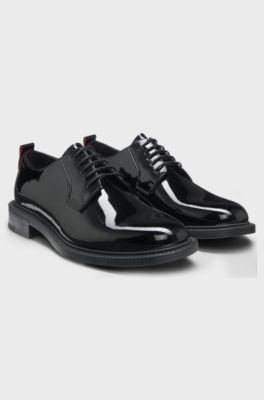 Patent-leather Derby shoes with embossed logo, Black