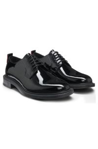 Patent-leather Derby shoes with embossed logo, Black