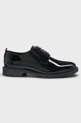 Patent-leather Derby shoes with embossed logo, Black