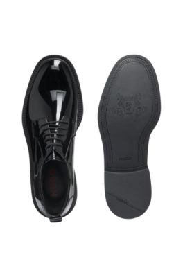 Patent-leather Derby shoes with embossed logo, Black