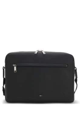 Grained faux-leather messenger bag with embossed logo