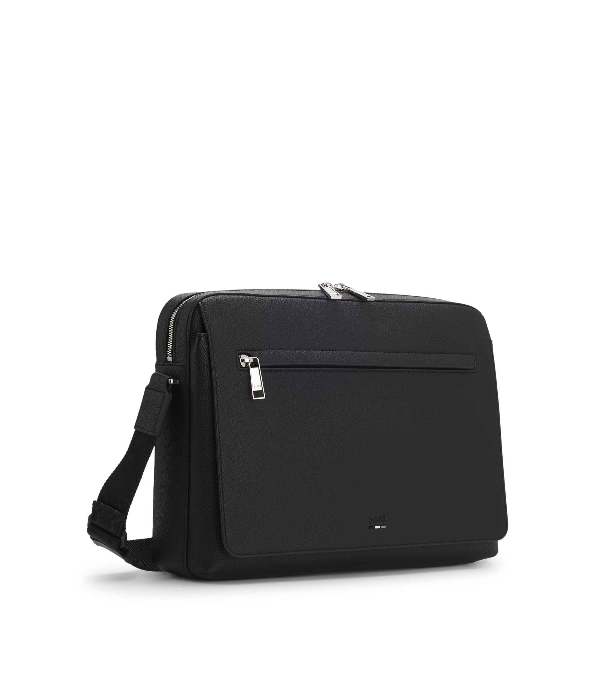 BOSS - Grained faux-leather messenger bag with embossed logo - Black