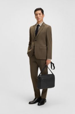 Grained faux-leather messenger bag with embossed logo, Black